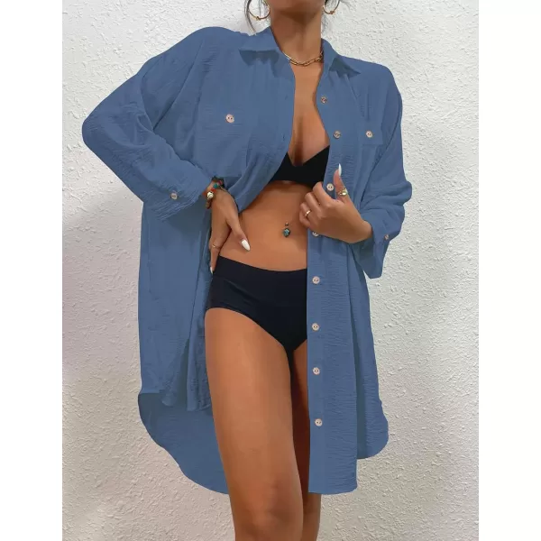 Bsubseach Womens Modern Swimsuit Cover Up Blouse Button Down Shirt Dresses Tops