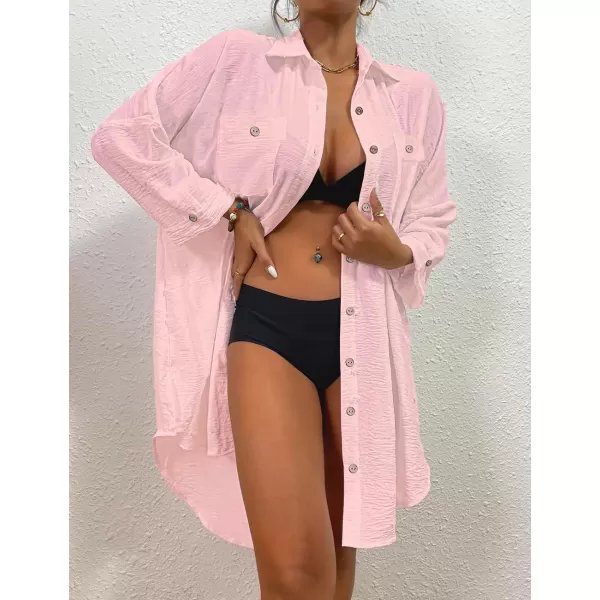 Bsubseach Womens Modern Swimsuit Cover Up Blouse Button Down Shirt Dresses Tops