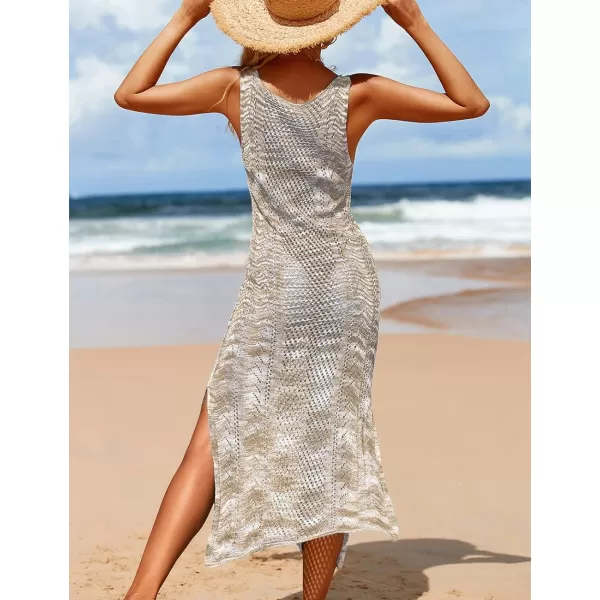 Bsubseach Womens See Through Sleeveless Knitted Swimsuit Cover Up Crochet Dress