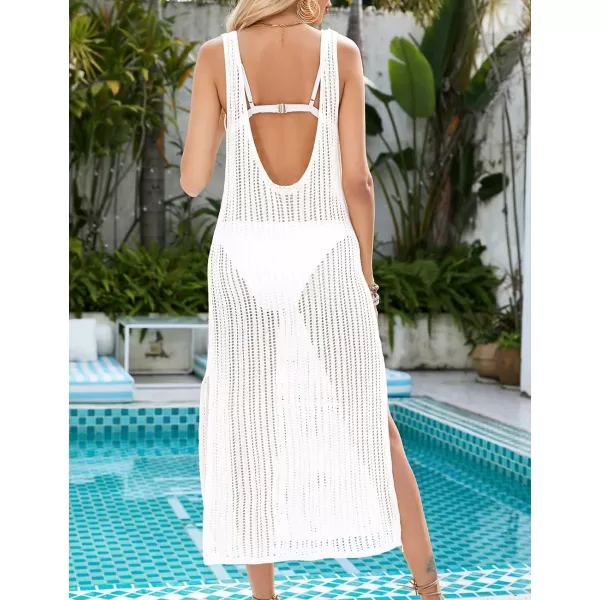 Bsubseach Womens See Through Sleeveless Knitted Swimsuit Cover Up Crochet Dress