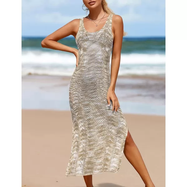 Bsubseach Womens See Through Sleeveless Knitted Swimsuit Cover Up Crochet Dress