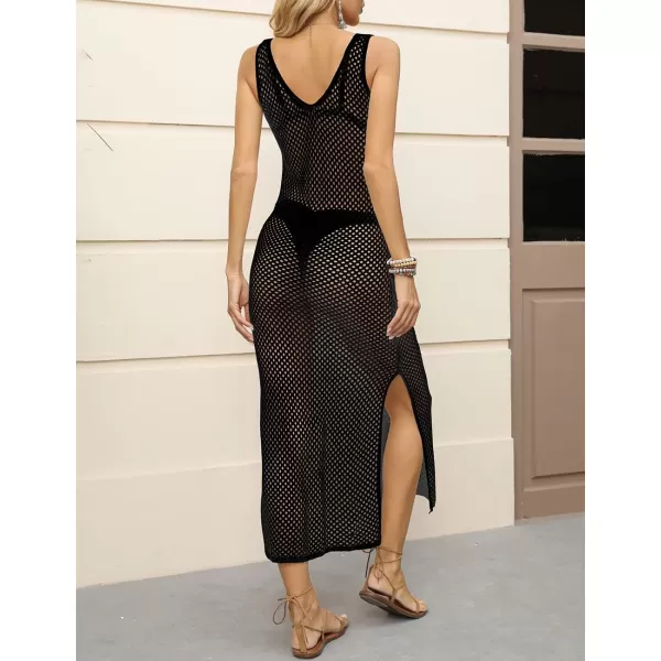 Bsubseach Womens See Through Sleeveless Knitted Swimsuit Cover Up Crochet Dress
