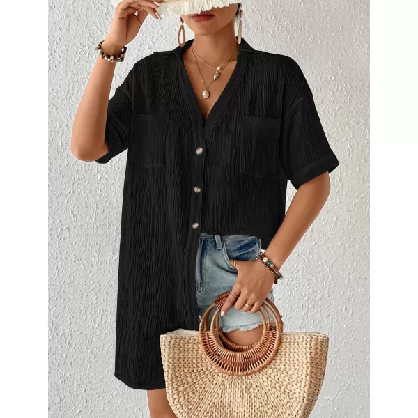 Bsubseach Women's Swimwear Cover Ups Short Sleeve Bathing Suit Cover Up Button Down Blouse