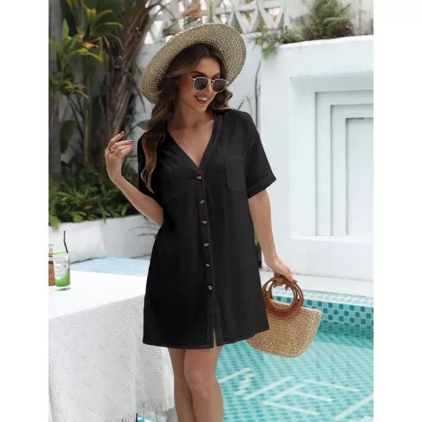 Bsubseach Women's Swimwear Cover Ups Short Sleeve Bathing Suit Cover Up Button Down Blouse