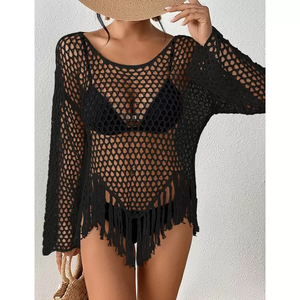 Bsubseach Women's Swimwear Cover Ups White Swimsuit Coverup Black Crochet Top