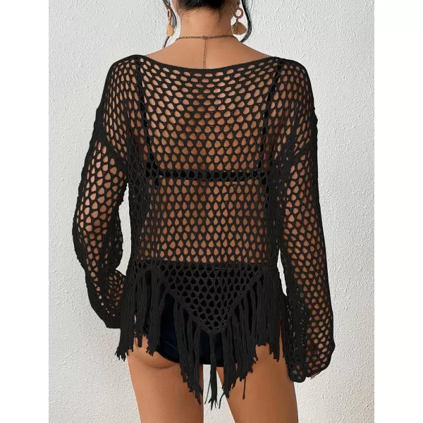 Bsubseach Women's Swimwear Cover Ups White Swimsuit Coverup Black Crochet Top