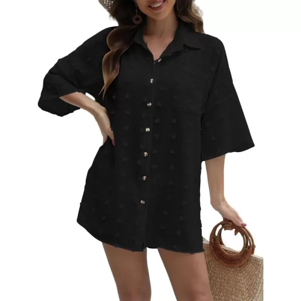 Bsubseach Beach Cover Ups for Women Swiss Dot Long Sleeve Chiffon Swimsuit Cover Up Shirt Dress