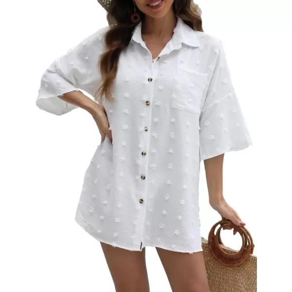 Bsubseach Beach Cover Ups for Women Swiss Dot Long Sleeve Chiffon Swimsuit Cover Up Shirt Dress
