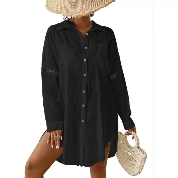 Bsubseach Beach Shirt Blouses Women Turn Down Collar Bathing Suit Cover Ups