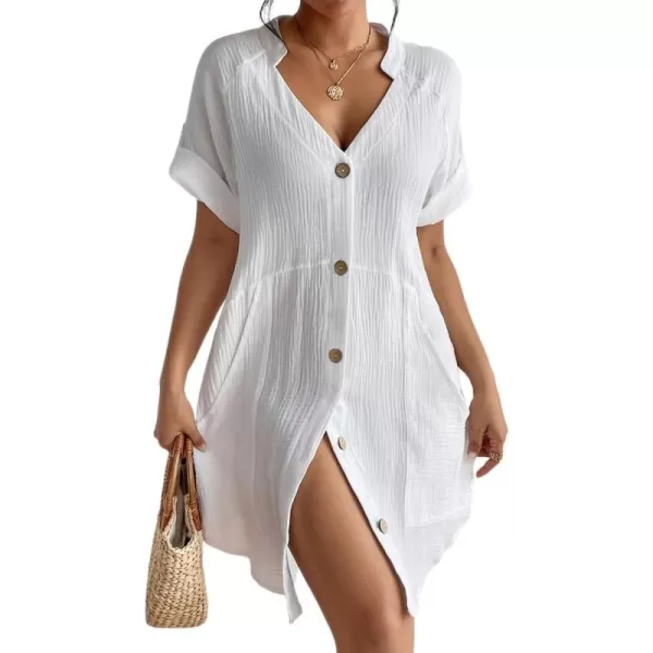 Bsubseach Cotton Swimsuit Cover Up for Women Button Down Bikini Coverups Beach Dress