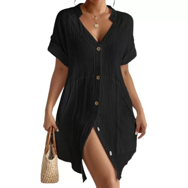 Bsubseach Cotton Swimsuit Cover Up for Women Button Down Bikini Coverups Beach Dress