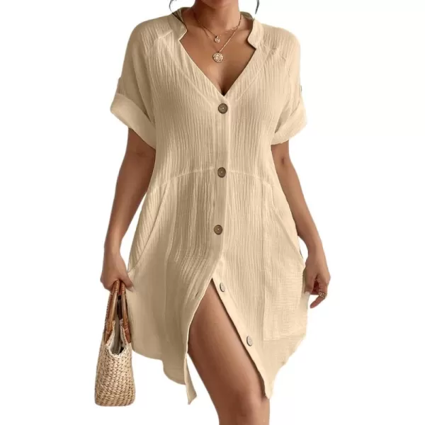 Bsubseach Cotton Swimsuit Cover Up for Women Button Down Bikini Coverups Beach Dress