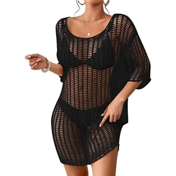 Bsubseach Crochet Beach Cover Up for Women Hollow Out Swimsuit Coverup Knit Pullover Beach Dress