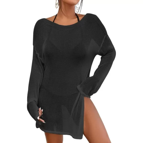 Bsubseach Crochet Cover Ups for Swimwear Women Beach Blouse Sheer Swim Coverups Mesh Knitted Dress