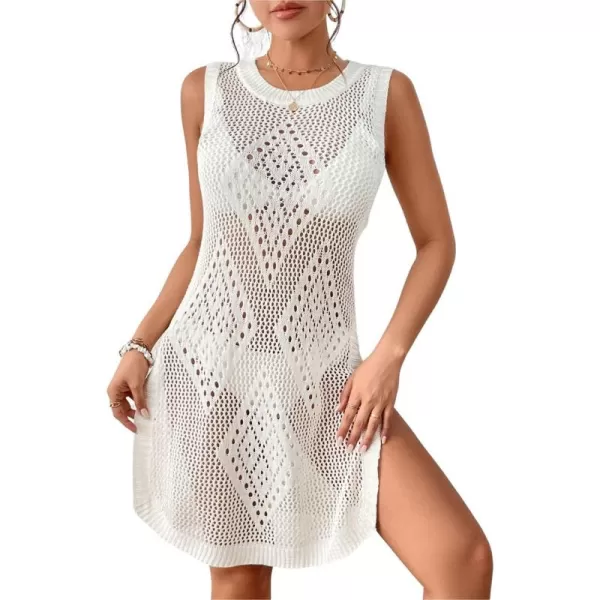 Bsubseach Crochet Cover Ups for Swimwear Women Hollow Out Sleeveless Swimsuit Cover Up Bikini Beach Dress