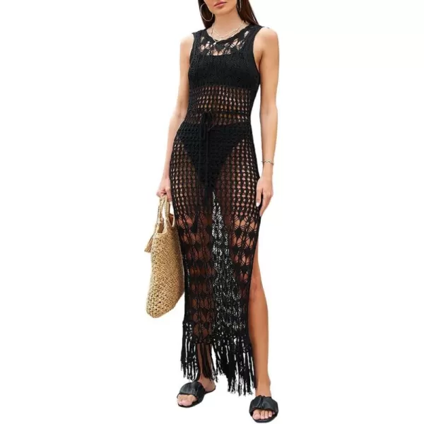 Bsubseach Crochet Cover Ups for Swimwear Women Sleeveless Knit Beach Dress Open Back Bathing Suit Coverup