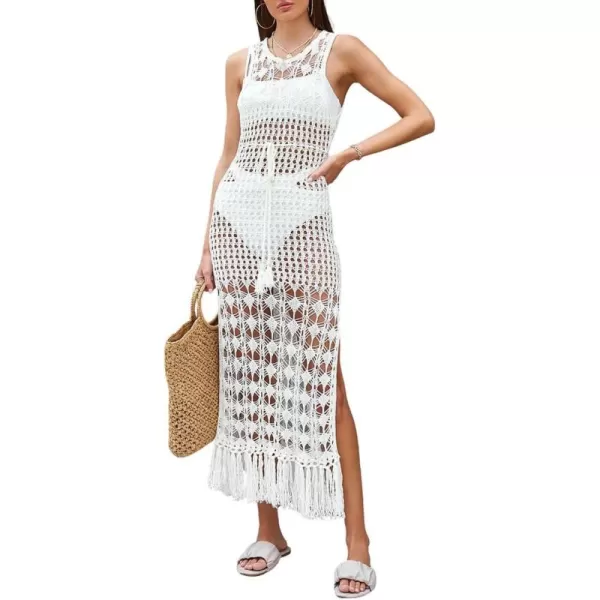 Bsubseach Crochet Cover Ups for Swimwear Women Sleeveless Knit Beach Dress Open Back Bathing Suit Coverup