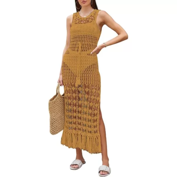 Bsubseach Crochet Cover Ups for Swimwear Women Sleeveless Knit Beach Dress Open Back Bathing Suit Coverup