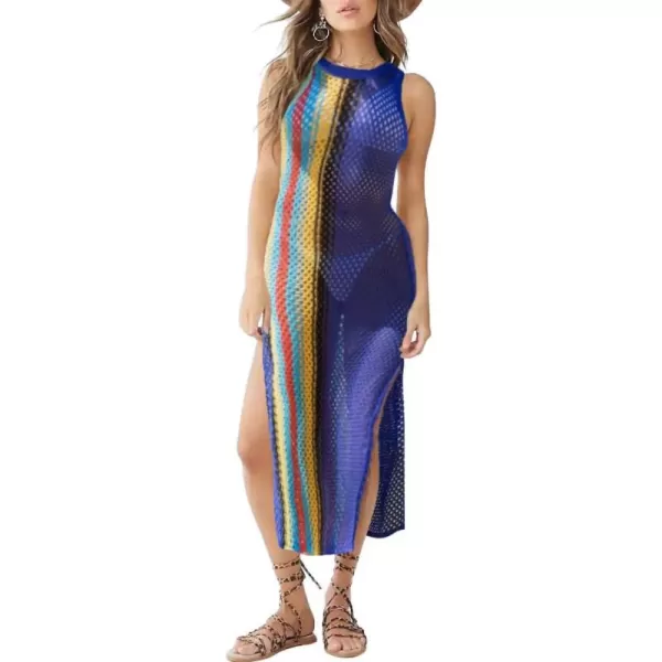 Bsubseach Crochet Cover Ups for Women Hollow Out Sleeveless Bikini Swimsuit Swimwear Side Split Long Beach Dresses