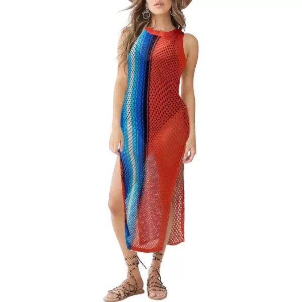 Bsubseach Crochet Cover Ups for Women Hollow Out Sleeveless Bikini Swimsuit Swimwear Side Split Long Beach Dresses