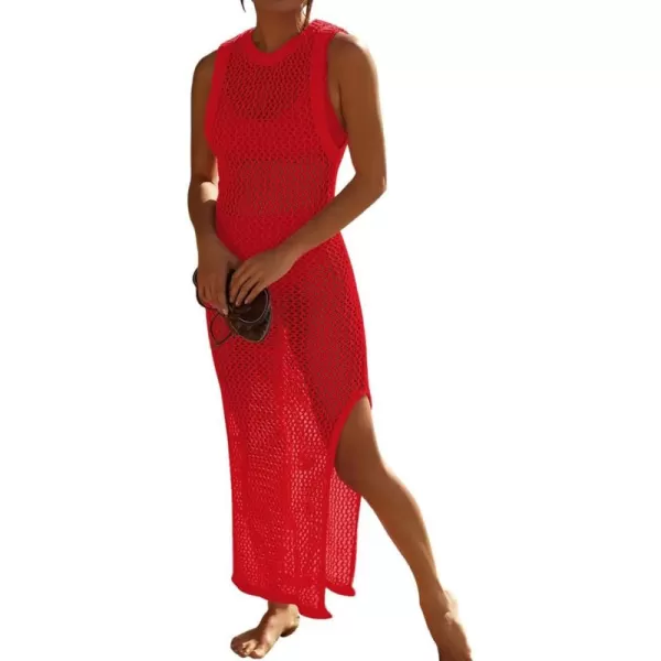 Bsubseach Crochet Swim Coverup Sleeveless Knitted Cover Up Dress
