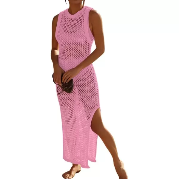 Bsubseach Crochet Swim Coverup Sleeveless Knitted Cover Up Dress
