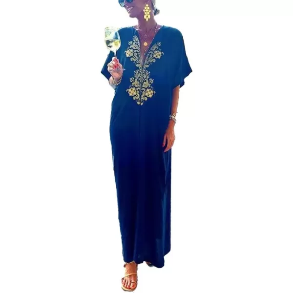Bsubseach Embroidery Beach Kaftan Dress for Women Short Sleeve Bikini Swimsuit Cover Up