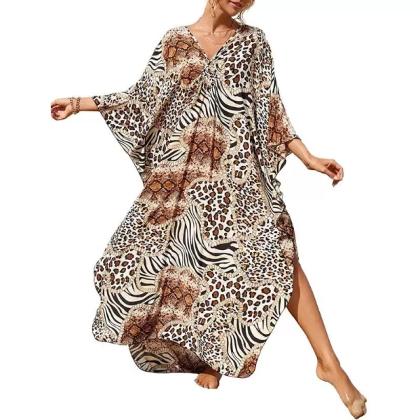 Bsubseach Kaftan Dresses Cover Up for Swimwear Women Plus Size Animal Print Caftan Resort Dress