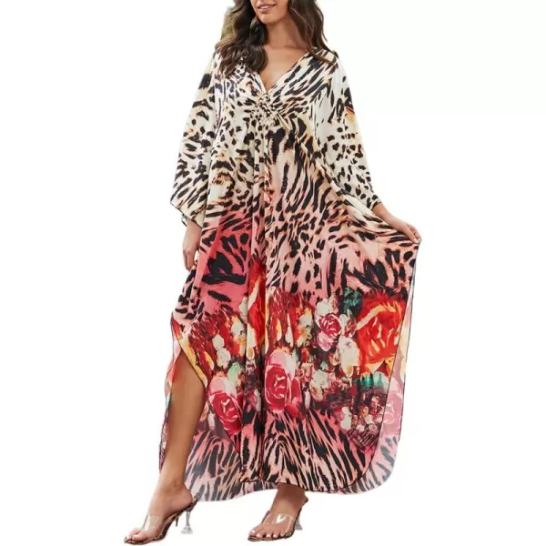 Bsubseach Kaftan Dresses Cover Up for Swimwear Women Plus Size Animal Print Caftan Resort Dress