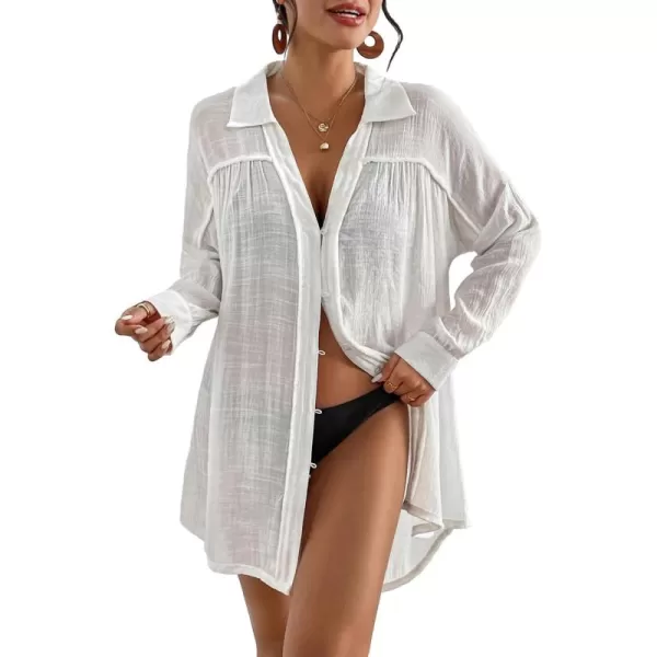 Bsubseach Long Sleeve Cover Up Oversized White Button Down Shirt Women Black Coverup