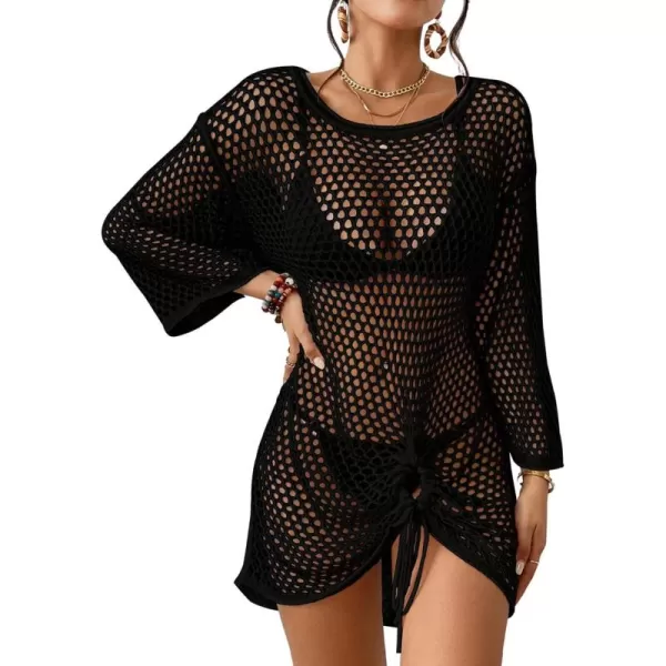 Bsubseach Long Sleeve Crochet Beach Cover Up for Women Hollow Out Bikini Swimsuit Coverup
