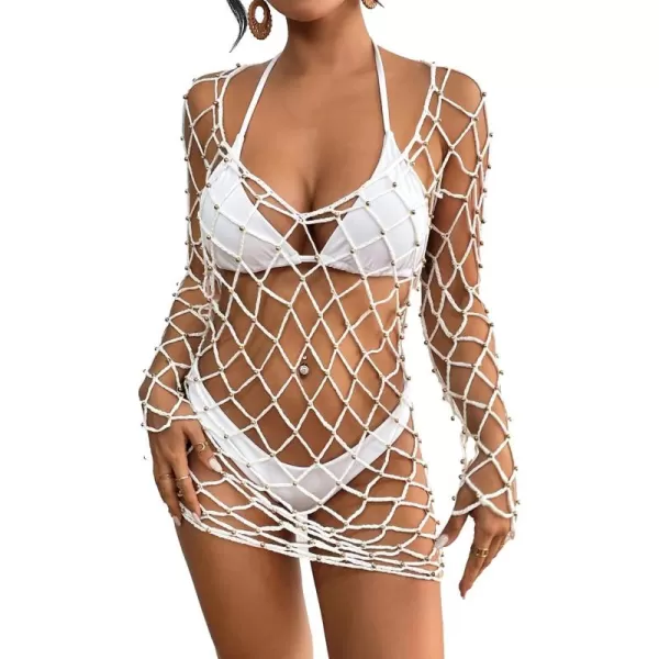 Bsubseach Long Sleeve Fishnet Swimsuit Cover Up for Women Mesh Sheer Dress Sexy Beachwear