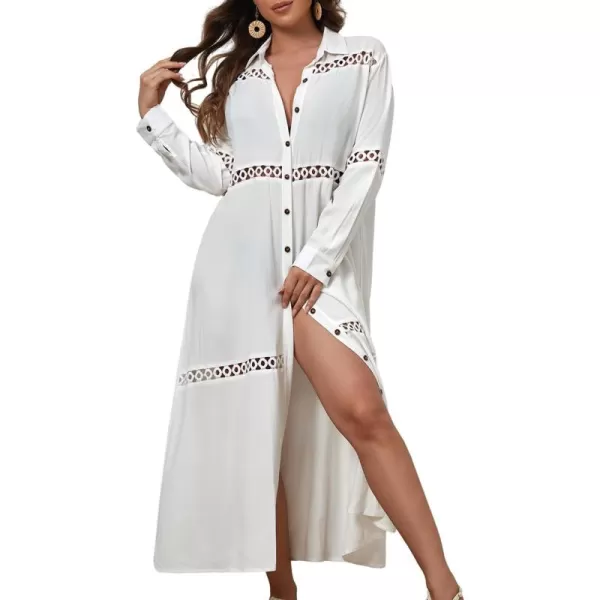 Bsubseach Long Sleeve Swim Cover Up Button Down Front Beach Shirts for Women Casual Resort Wear