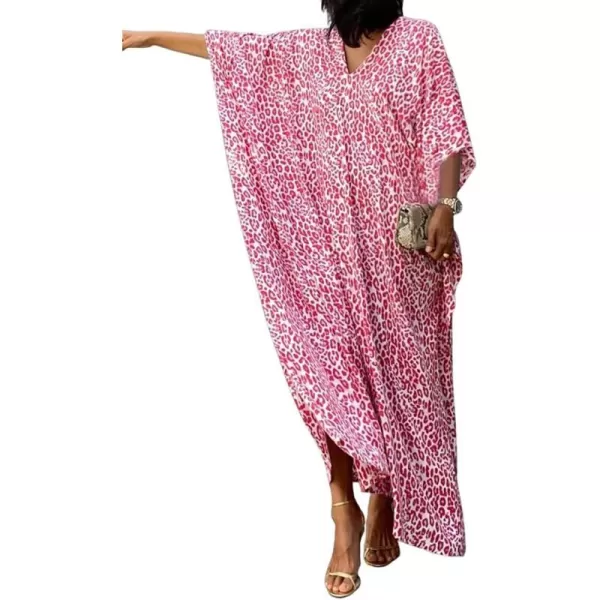 Bsubseach Plus Size Caftans for Women Turkish Kaftan Dresses Leopard Print Beach Cover Up