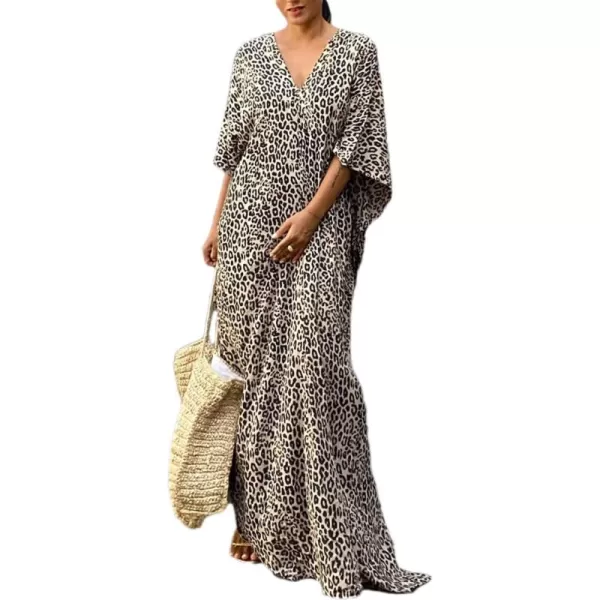 Bsubseach Plus Size Caftans for Women Turkish Kaftan Dresses Leopard Print Beach Cover Up