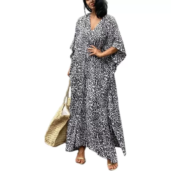 Bsubseach Plus Size Caftans for Women Turkish Kaftan Dresses Leopard Print Beach Cover Up