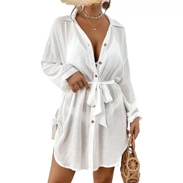 Bsubseach Sexy Beach Cover Ups for Swimwear Women Belted Shirt Dress Button Down Swimsuit Coverup