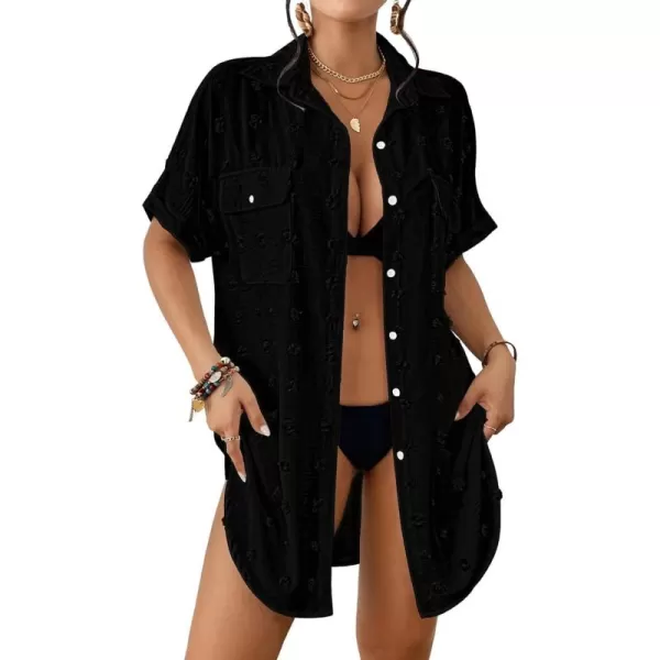Bsubseach Short Sleeve Bathing Suit Cover Ups for Swimwear Women Button Down Shirt Dress