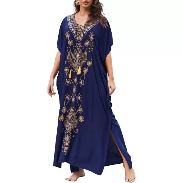 Bsubseach Swimsuit Cover Ups Embroidery V Neck Short Sleeve Swim Cover Up for Women Kaftan Dresses