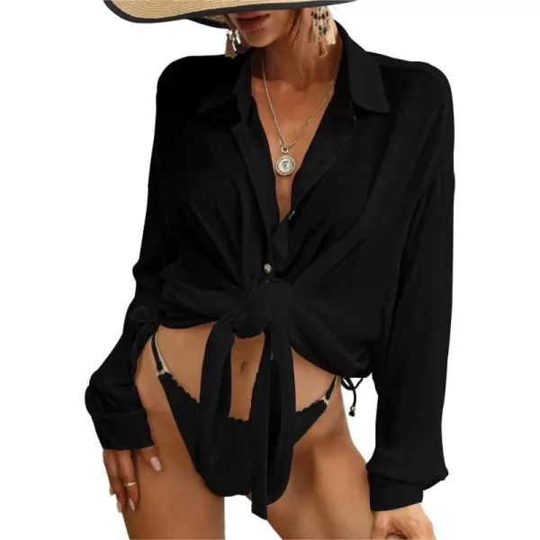 Bsubseach Swimsuit Coverup for Women Button Down Shirt Cover Up Beach Blouse Tops