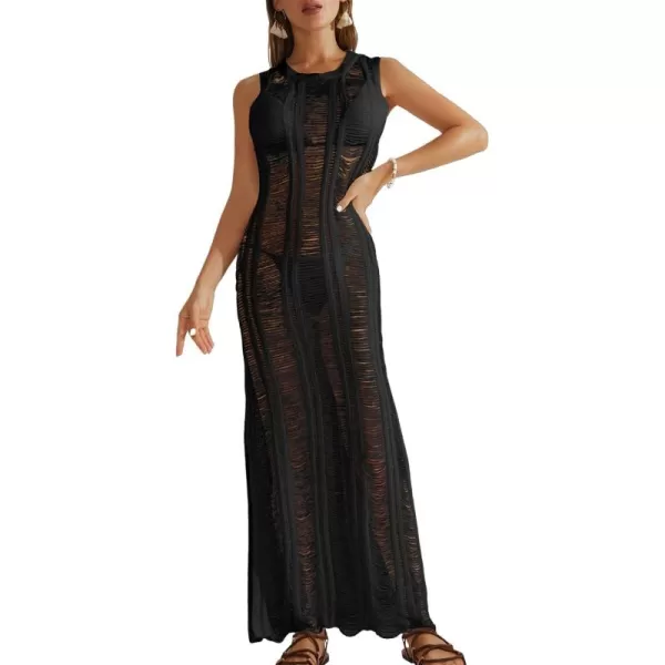 Bsubseach Tassel Sexy Bikini Cover Up for Women Sleeveless Long Dress Crochet Beachwear