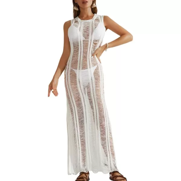 Bsubseach Tassel Sexy Bikini Cover Up for Women Sleeveless Long Dress Crochet Beachwear