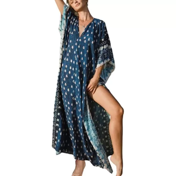 Bsubseach Women Bathing Suit Cover Up Ethnic Print Kaftan Beach Maxi Dresses