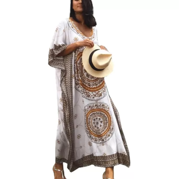 Bsubseach Women Bathing Suit Cover Up Ethnic Print Kaftan Beach Maxi Dresses