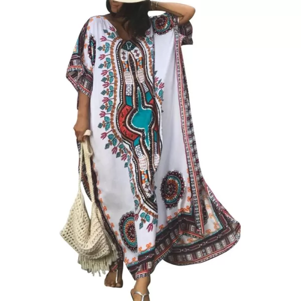 Bsubseach Women Bathing Suit Cover Up Ethnic Print Kaftan Beach Maxi Dresses