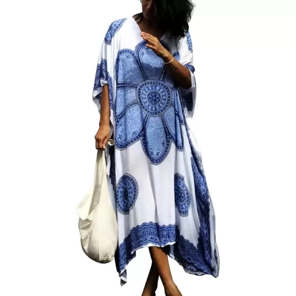 Bsubseach Women Bathing Suit Cover Up Ethnic Print Kaftan Beach Maxi Dresses