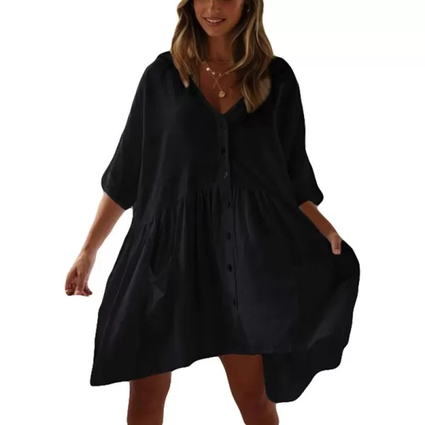 Bsubseach Women Casual Swimsuit Cover Up Blouses Button Down Beach Tunic Dress Bathing Suit Coverup
