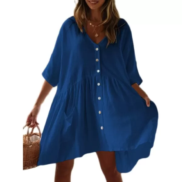 Bsubseach Women Casual Swimsuit Cover Up Blouses Button Down Beach Tunic Dress Bathing Suit Coverup