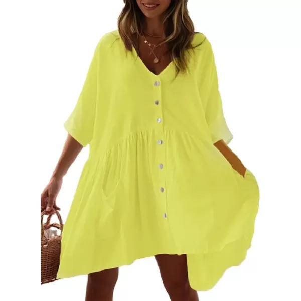 Bsubseach Women Casual Swimsuit Cover Up Blouses Button Down Beach Tunic Dress Bathing Suit Coverup