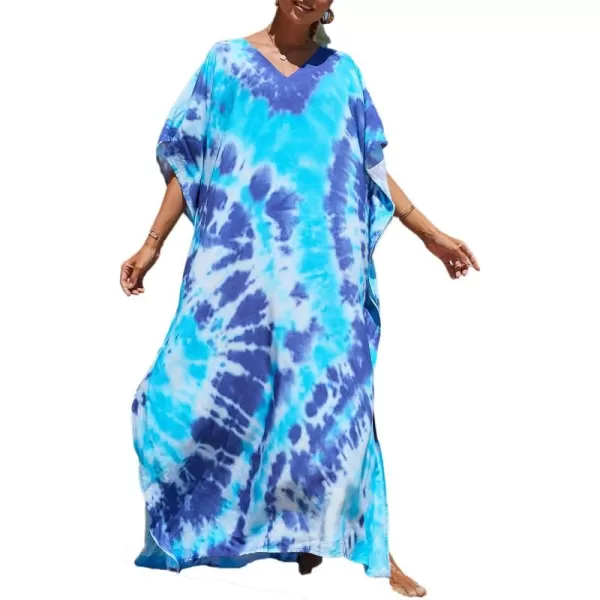 Bsubseach Women Colorful Geometric Beach Cover Up Loose Kaftan Dress